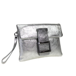 Leather clutch bag - elegant - laminated - buckle