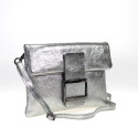 Leather clutch bag - elegant - laminated - buckle