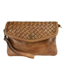 Vintage effect woven leather clutch bag