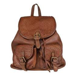 Vintage effect woven leather backpack