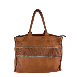 Shopper with zip in vintage effect leather