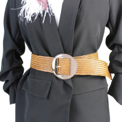 Elastic raffia fabric belt